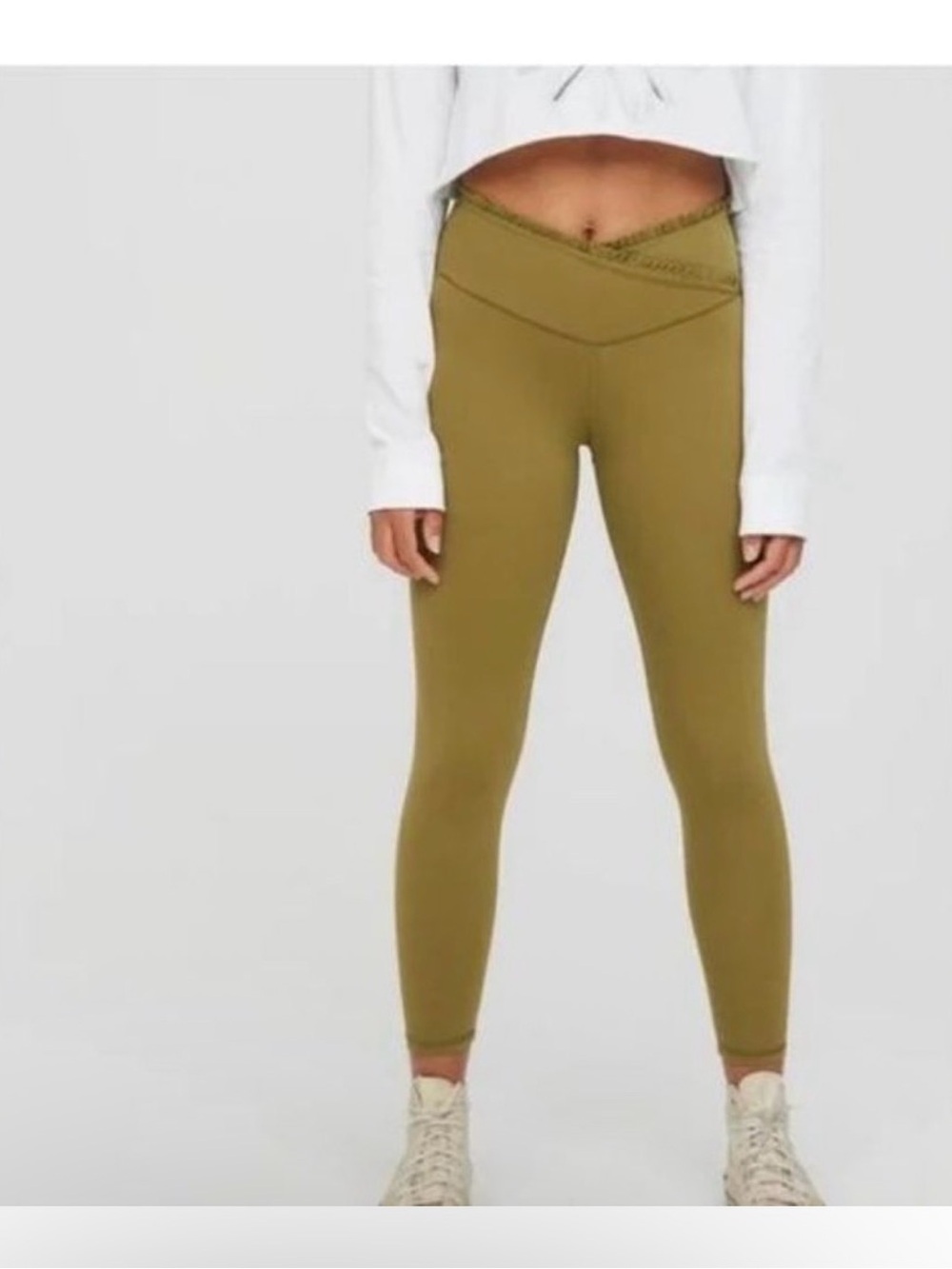 Aerie Women's Offline Real Me Xtra High Waisted Crossover S RuffleLeggings Green